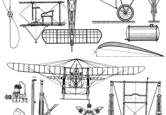 Bleriot XI aircraft - drawings, dimensions, figures