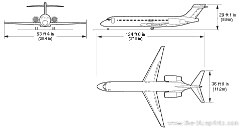 Самолет Boeing 717 - чертежи, габариты, рисунки