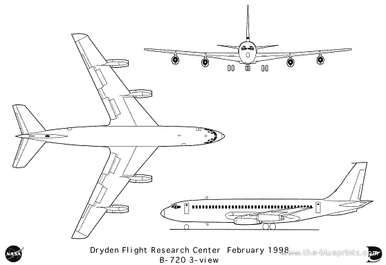 Самолет Boeing 720 - чертежи, габариты, рисунки