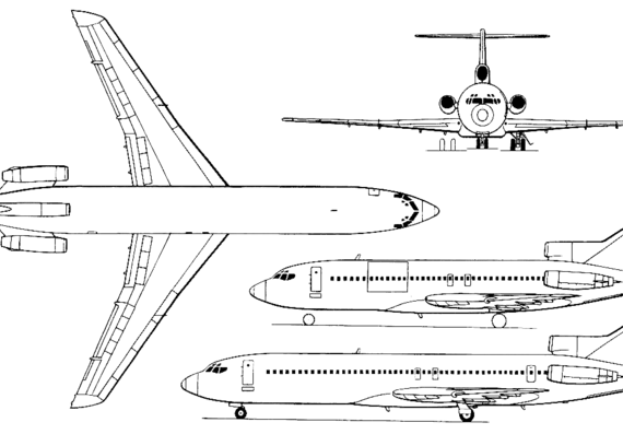 Самолет Boeing 727-100c and 727-200 - чертежи, габариты, рисунки
