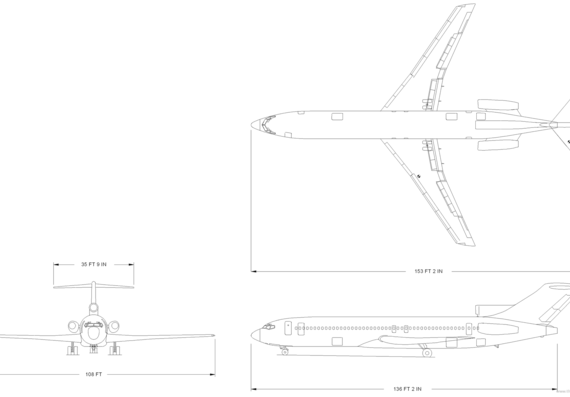 Самолет Boeing 727-200 - чертежи, габариты, рисунки