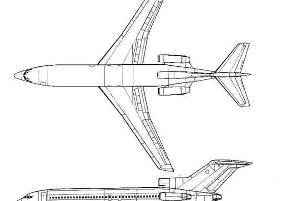 Самолет Boeing 727 - чертежи, габариты, рисунки