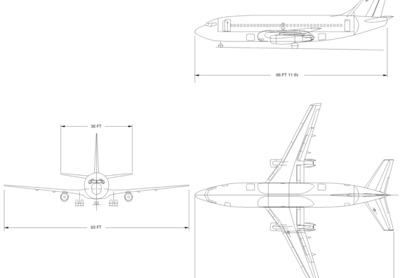 Самолет Boeing 737-200 - чертежи, габариты, рисунки