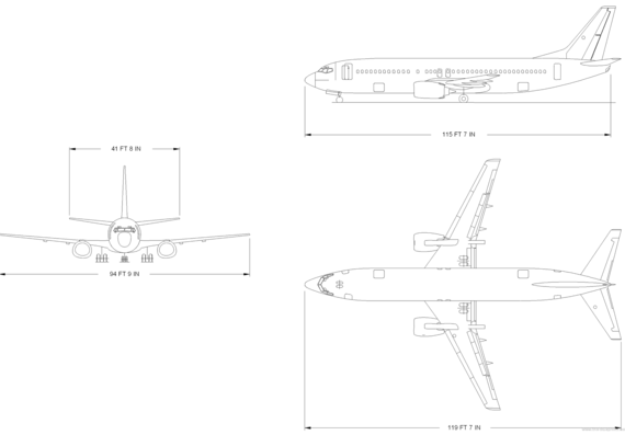 Самолет Boeing 737-400 - чертежи, габариты, рисунки