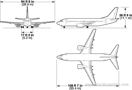 Самолет Boeing 737 (300/400/500) - чертежи, габариты, рисунки