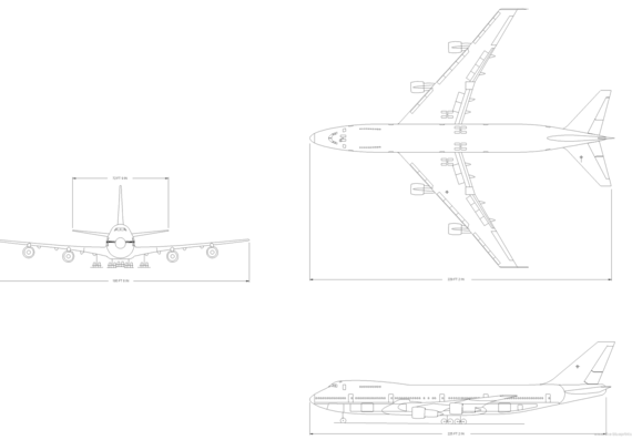 Самолет Boeing 747-200 - чертежи, габариты, рисунки