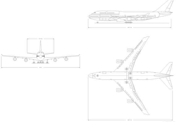 Самолет Boeing 747-400 - чертежи, габариты, рисунки