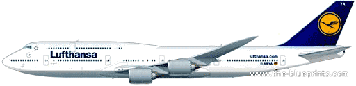 Самолет Boeing 747-800 - чертежи, габариты, рисунки