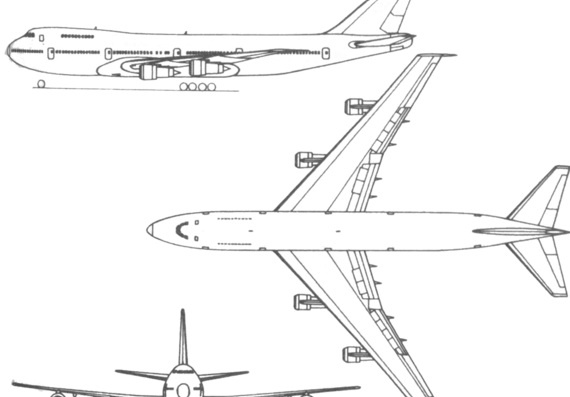 Самолет Boeing 747 - чертежи, габариты, рисунки