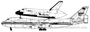 Самолет Boeing 747 Jumbo & Space Shuttle - чертежи, габариты, рисунки