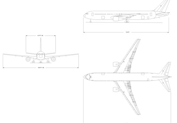 Самолет Boeing 767-300 - чертежи, габариты, рисунки