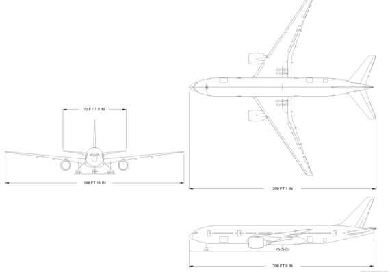 Самолет Boeing 777-200 - чертежи, габариты, рисунки