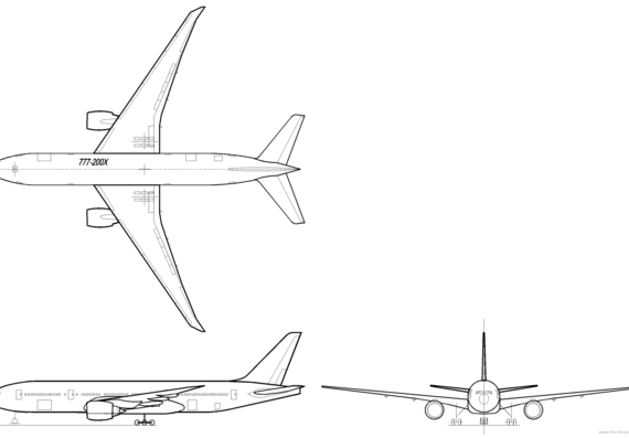 Boeing 777-200LR aircraft - drawings, dimensions, figures