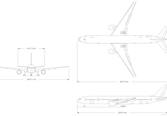 Самолет Boeing 777-3 - чертежи, габариты, рисунки