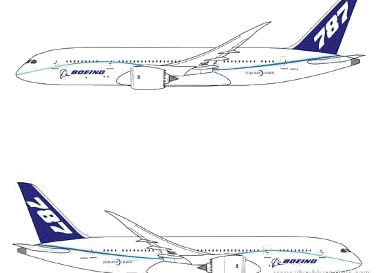 Boeing 787-8 Dreamliner aircraft - drawings, dimensions, figures