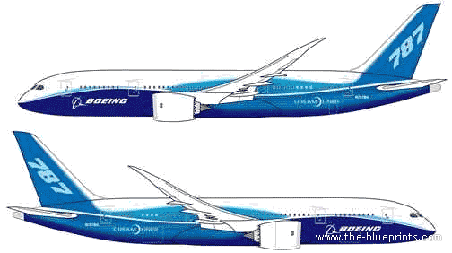Самолет Boeing 787 Dreamliner - чертежи, габариты, рисунки