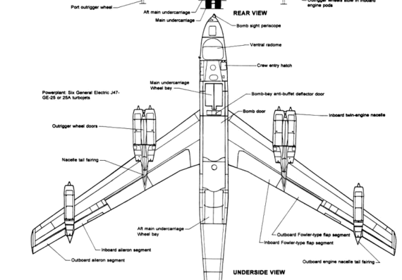 Самолет Boeing B-47E Stratojet - чертежи, габариты, рисунки
