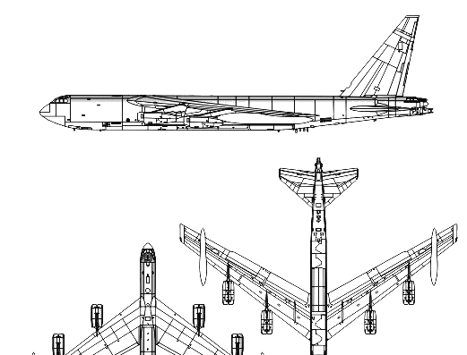 Самолет Boeing B-52D Stratofortress - чертежи, габариты, рисунки