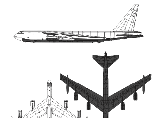 Самолет Boeing B-52F Stratofortress - чертежи, габариты, рисунки