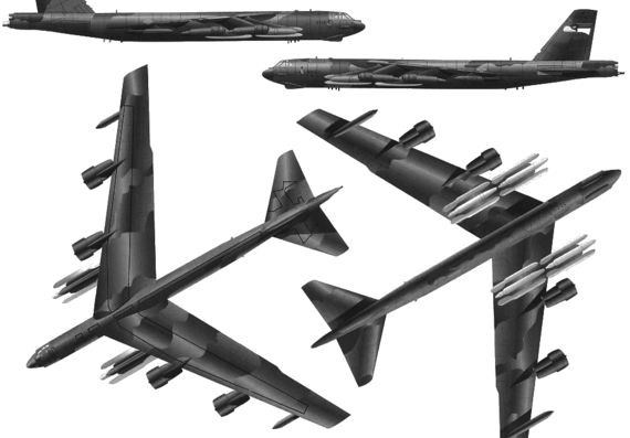 Самолет Boeing B-52H Stratofortess - чертежи, габариты, рисунки