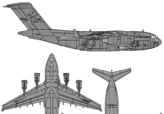 Самолет Boeing C-17A Globemaster III - чертежи, габариты, рисунки