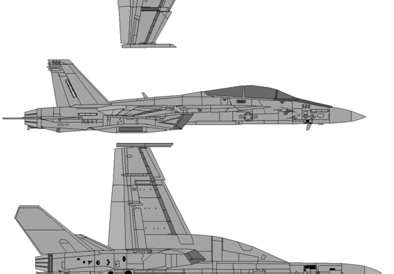 Самолет Boeing EA-18G Growler - чертежи, габариты, рисунки