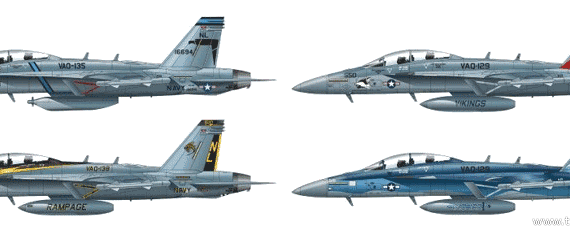 Самолет Boeing EA-18 G Growler - чертежи, габариты, рисунки