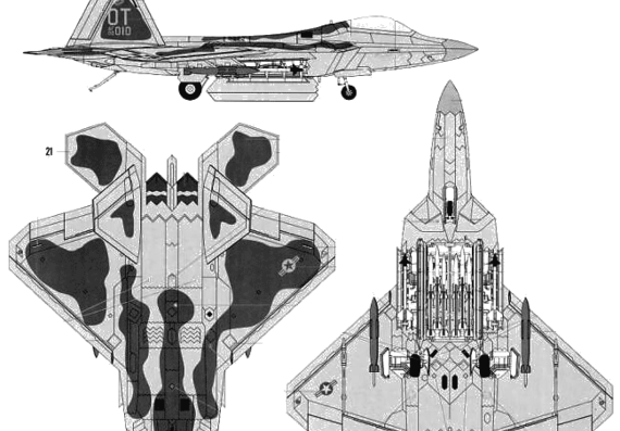 Самолет Boeing F-22A Raptor - чертежи, габариты, рисунки