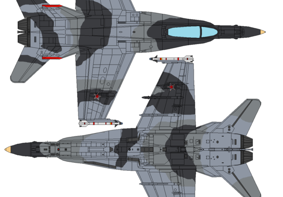 Самолет Boeing FA-18EF Aggressor Top Gun - чертежи, габариты, рисунки