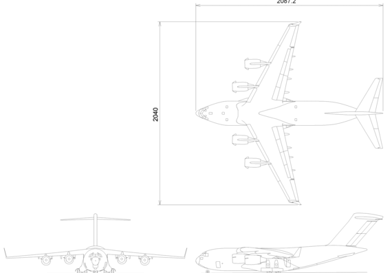 Самолет Boeing MD17 - чертежи, габариты, рисунки