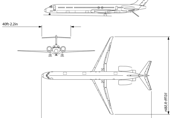 Самолет Boeing MD90 - чертежи, габариты, рисунки