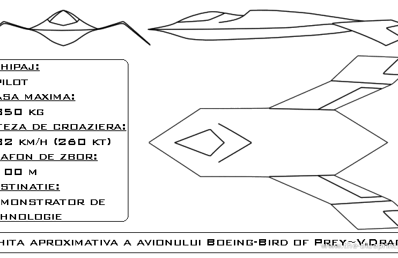 Самолет Boeing (M.D.) Phantom Works 'Bird of Prey' - чертежи, габариты, рисунки