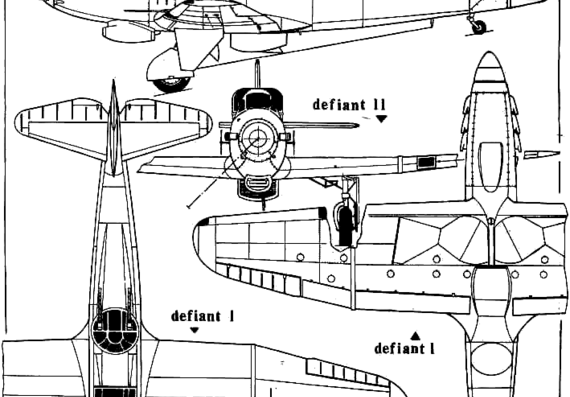 Самолет Boulton-Paul Defiant - чертежи, габариты, рисунки