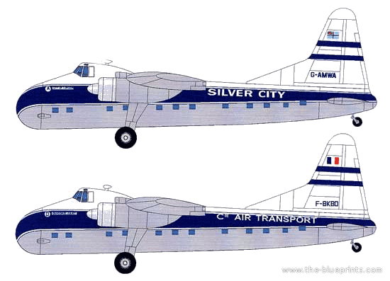 Самолет Bristol 170 Freighter Mk.32 - чертежи, габариты, рисунки