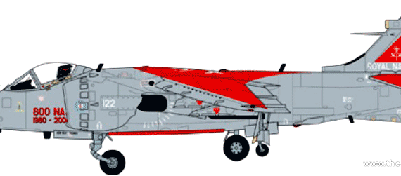 Самолет British Aerospace Sea Harrier FA2 - чертежи, габариты, рисунки