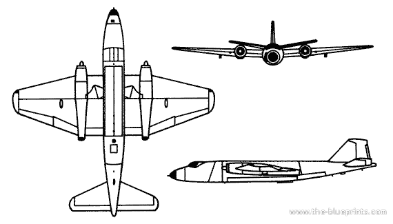 Самолет Canberra - чертежи, габариты, рисунки