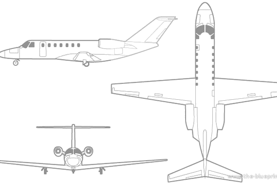 Самолет Cessna Citation CJ3 - чертежи, габариты, рисунки