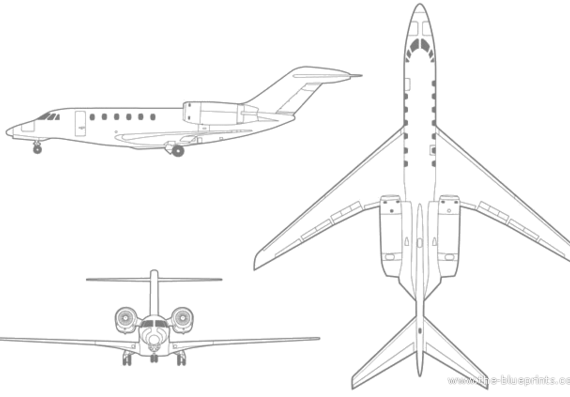 Самолет Cessna Citation X - чертежи, габариты, рисунки