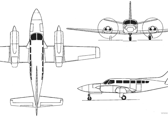 Самолет Cessna Model 404 Titan (USA) (1975) - чертежи, габариты, рисунки