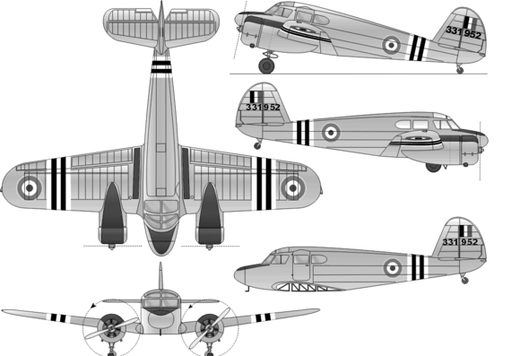 Самолет Cessna T-50-UC-78 Bobcat - чертежи, габариты, рисунки