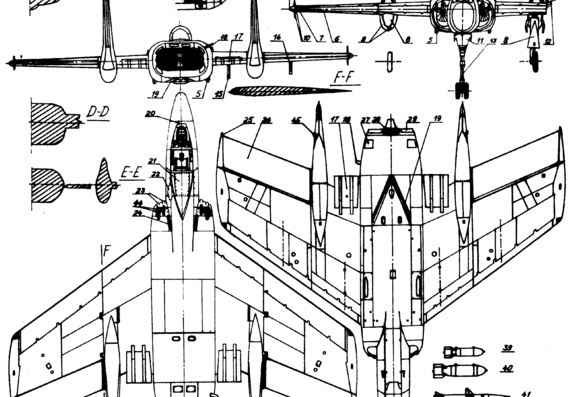 Самолет Chance Vought F7U Cutlass - чертежи, габариты, рисунки
