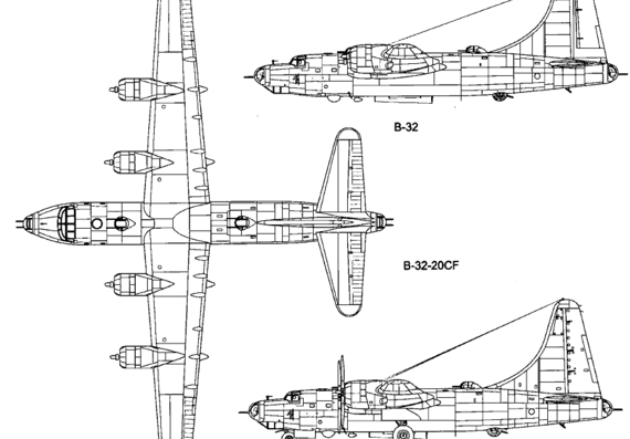 Самолет Consolidated B-32 Dominator - чертежи, габариты, рисунки
