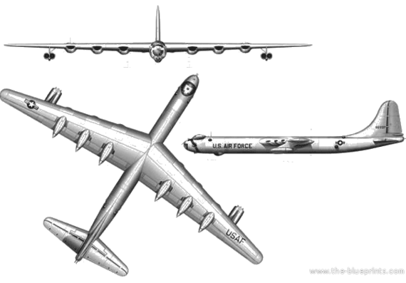 Самолет Convair B-36 Peacemaker - чертежи, габариты, рисунки
