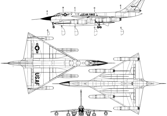 Самолет Convair B-58A Hustler - чертежи, габариты, рисунки