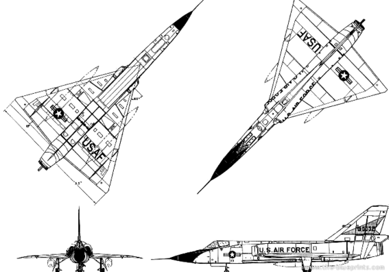 Самолет Convair F-106A Delta Dart - чертежи, габариты, рисунки