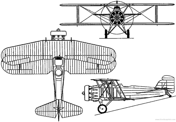 Самолет Curtiss F8C-4, -5 / O2C-1 Helldiver (USA) (1929) - чертежи, габариты, рисунки