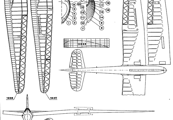 Самолет DFS Kranich II - чертежи, габариты, рисунки