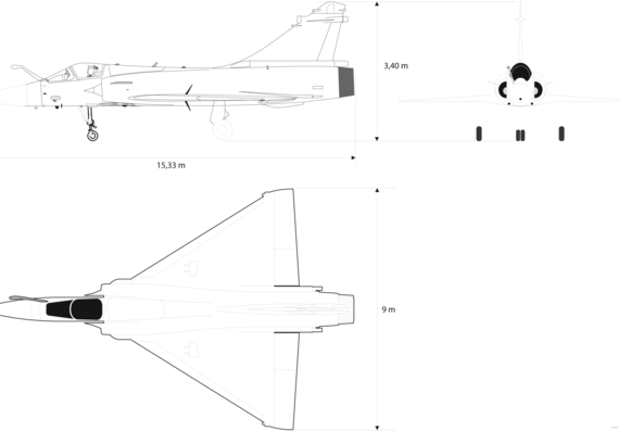 Самолет Dassault (2000) - чертежи, габариты, рисунки