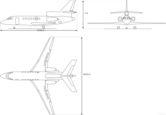 Самолет Dassault F50 EX - чертежи, габариты, рисунки