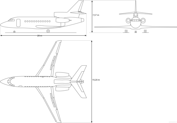 Самолет Dassault F900 EX - чертежи, габариты, рисунки